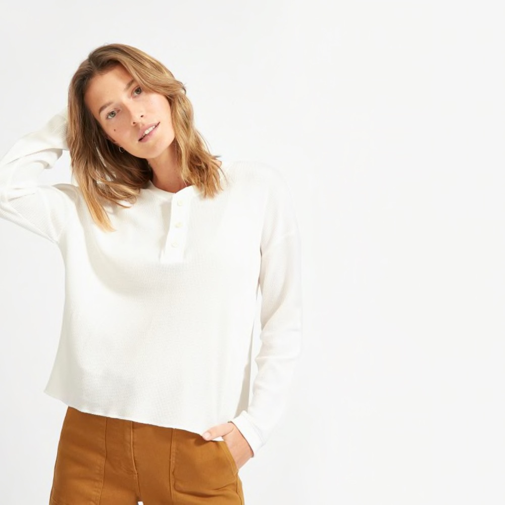 Everlane Henley Waffle Tee XS in bone